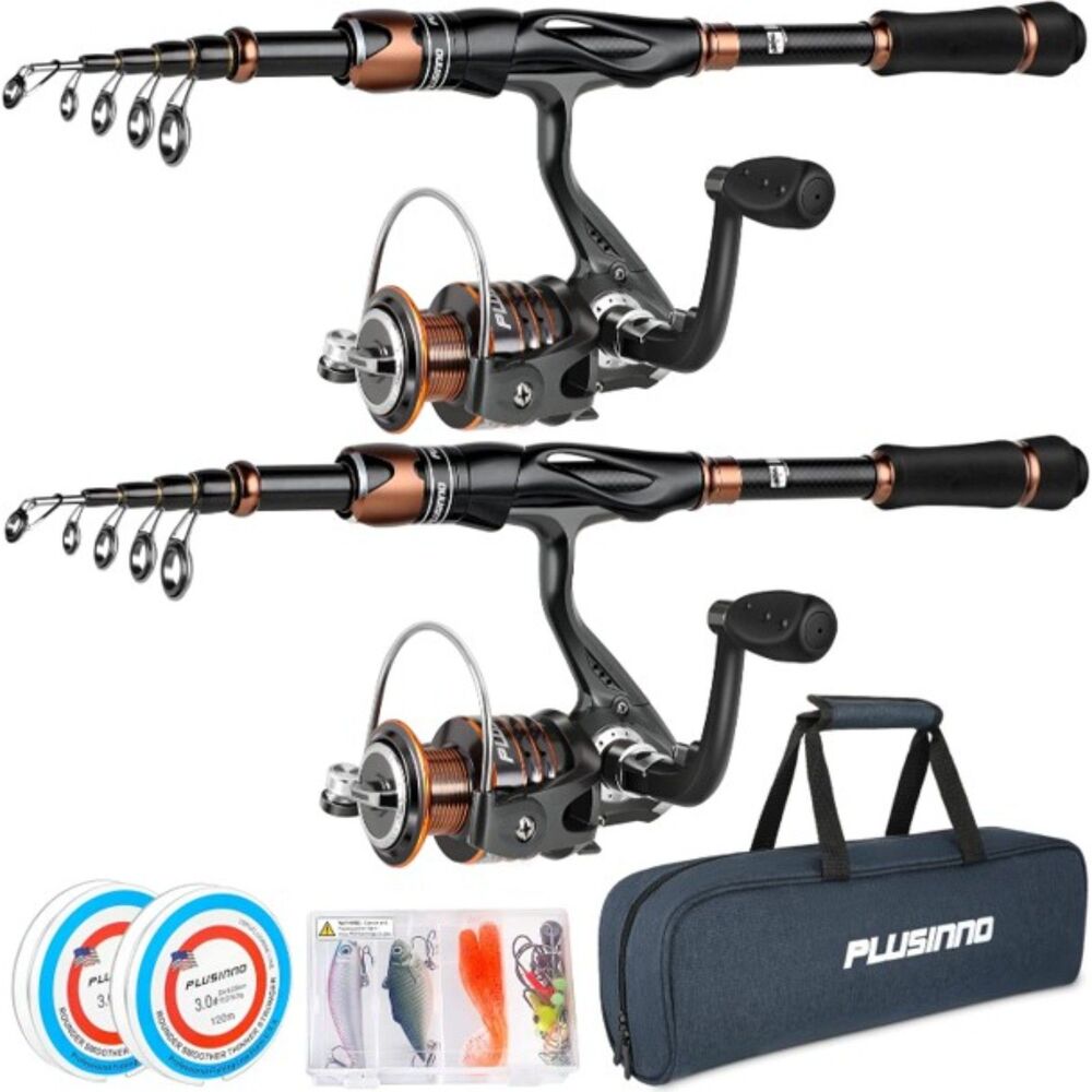 2 Fishing Rod and Reel Combos Carbon Matrix Telescopic Fishing Rods